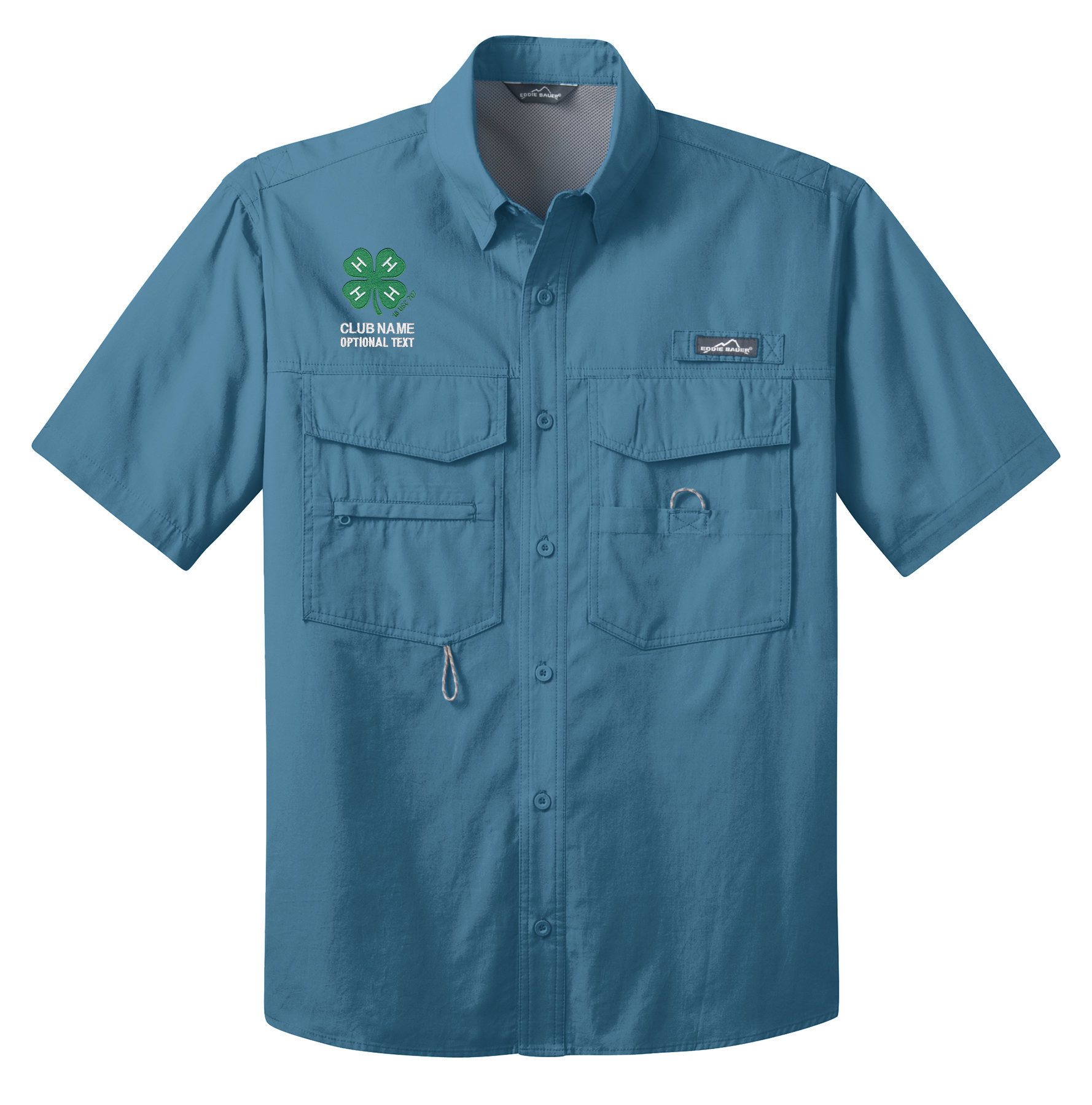 Eddie Bauer – Short Sleeve Fishing Shirt with Embroidered 4-H Logo - Blue Gill, 3X Large