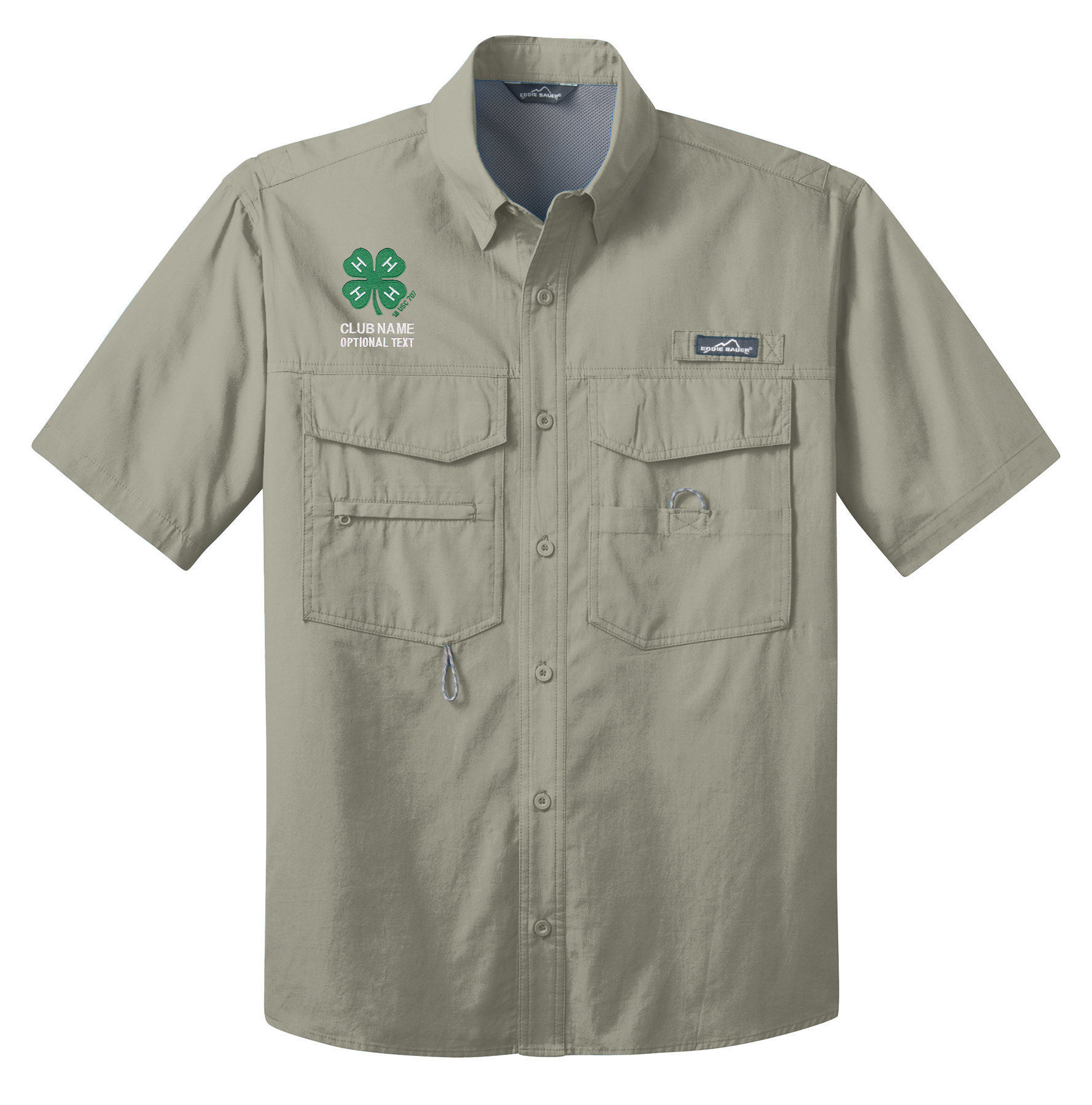 Eddie Bauer – Short Sleeve Fishing Shirt with Embroidered 4-H Logo - Drift Wood, 2x Large