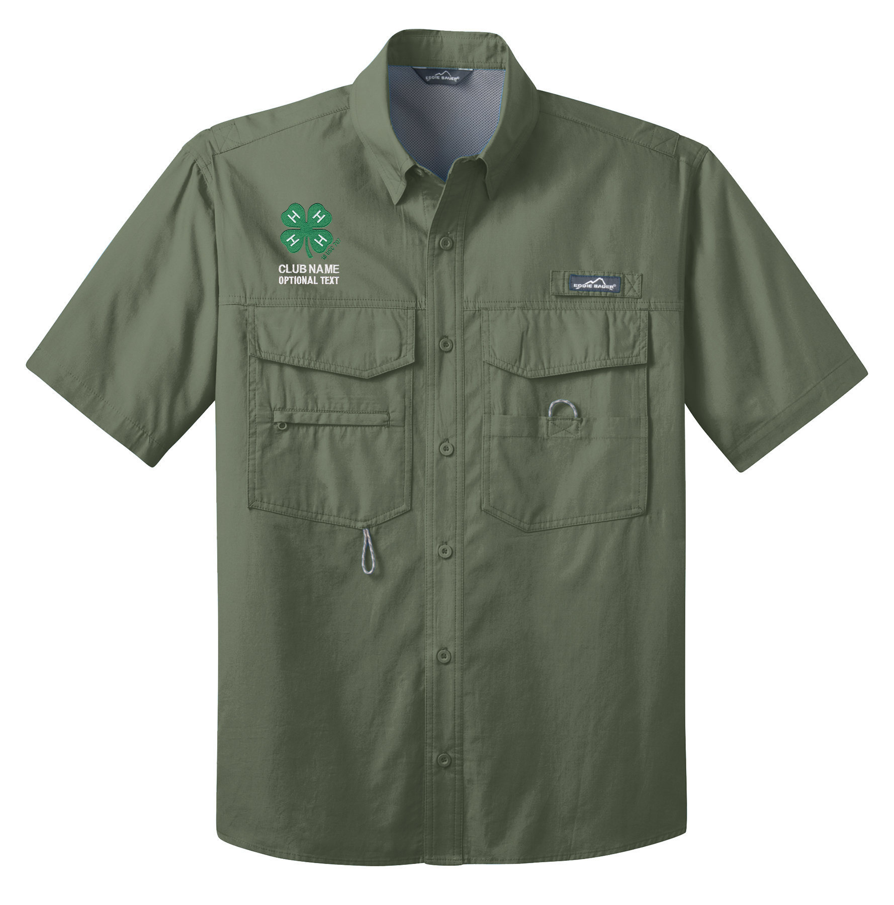 Eddie Bauer – Short Sleeve Fishing Shirt with Embroidered 4-H Logo - Seagrass Green, 3X Large