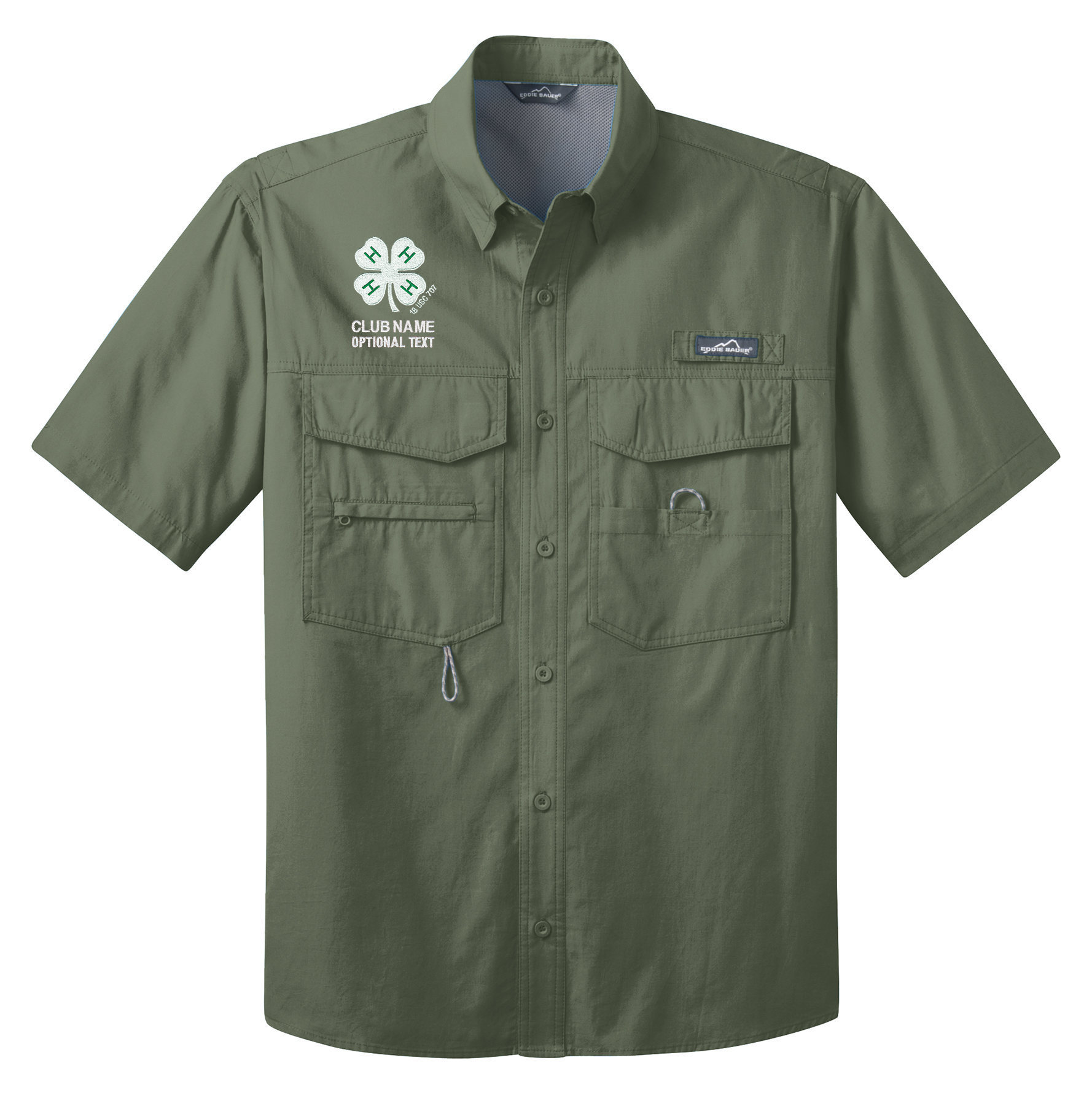 Eddie Bauer – Short Sleeve Fishing Shirt with Embroidered 4-H Logo - Seagrass Green, Medium